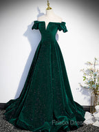 Off The Shoulder Green Black Long Formal Prom Dress, Off Shoulder Green Black Formal Dress