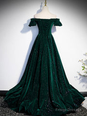 Off The Shoulder Green Black Long Prom Dresses, Off Shoulder Green Black Formal Evening Dresses