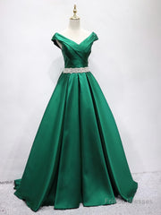 Off the Shoulder Green Long Prom Dress with Corset Back, Off Shoulder Long Green Formal Evening Dresses