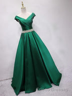 Off the Shoulder Green Long Formal Prom Dresses with Corset Back, Off Shoulder Long Green Formal Evening Dresses