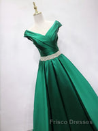 Off the Shoulder Green Long Formal Prom Dresses with Corset Back, Off Shoulder Long Green Formal Evening Dresses