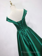 Off the Shoulder Green Long Formal Prom Dresses with Corset Back, Off Shoulder Long Green Formal Evening Dresses