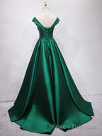 Off the Shoulder Green Long Formal Prom Dresses with Corset Back, Off Shoulder Long Green Formal Evening Dresses