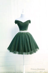 Off The Shoulder Green Tulle Short Homecoming Dress