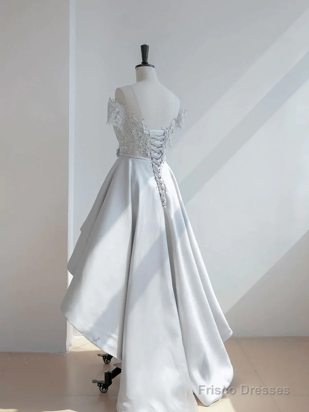 Off The Shoulder High Low Gray Lace Prom Dresses, High Low Gray Lace Formal Homecoming Dresses Secondary image