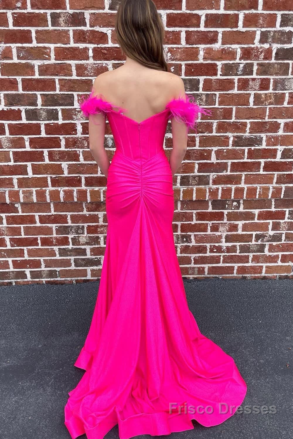 Off The Shoulder Hot Pink Mermaid Long Prom Dress with Feathers Secondary image