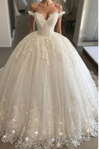 Off the shoulder Lace Ball Gowns Tulle Formal Prom Bridal Gowns