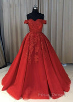 Off The Shoulder Lace Red Formal Prom Dress A Line Sequin Formal Gowns