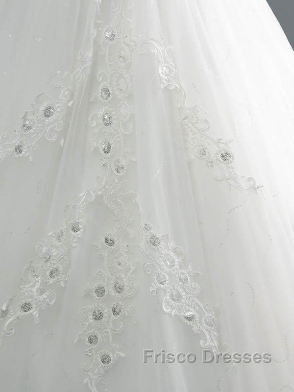 Off-the-Shoulder Lace Sequins Ball Gown Wedding Dress