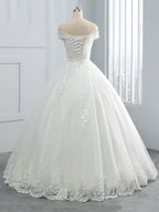 Off-the-Shoulder Lace Sequins Ball Gown Wedding Dress