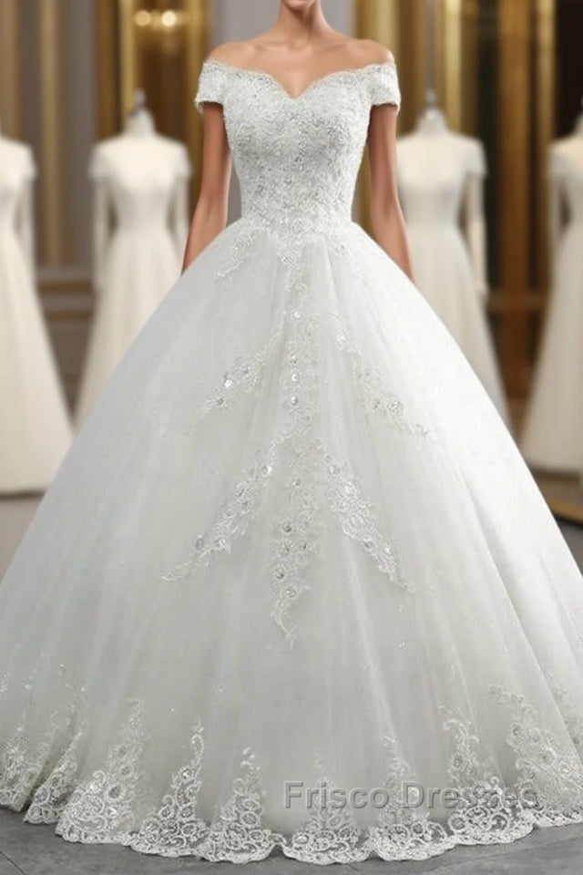 Off-the-Shoulder Lace Sequins Ball Gown Wedding Dress Main image