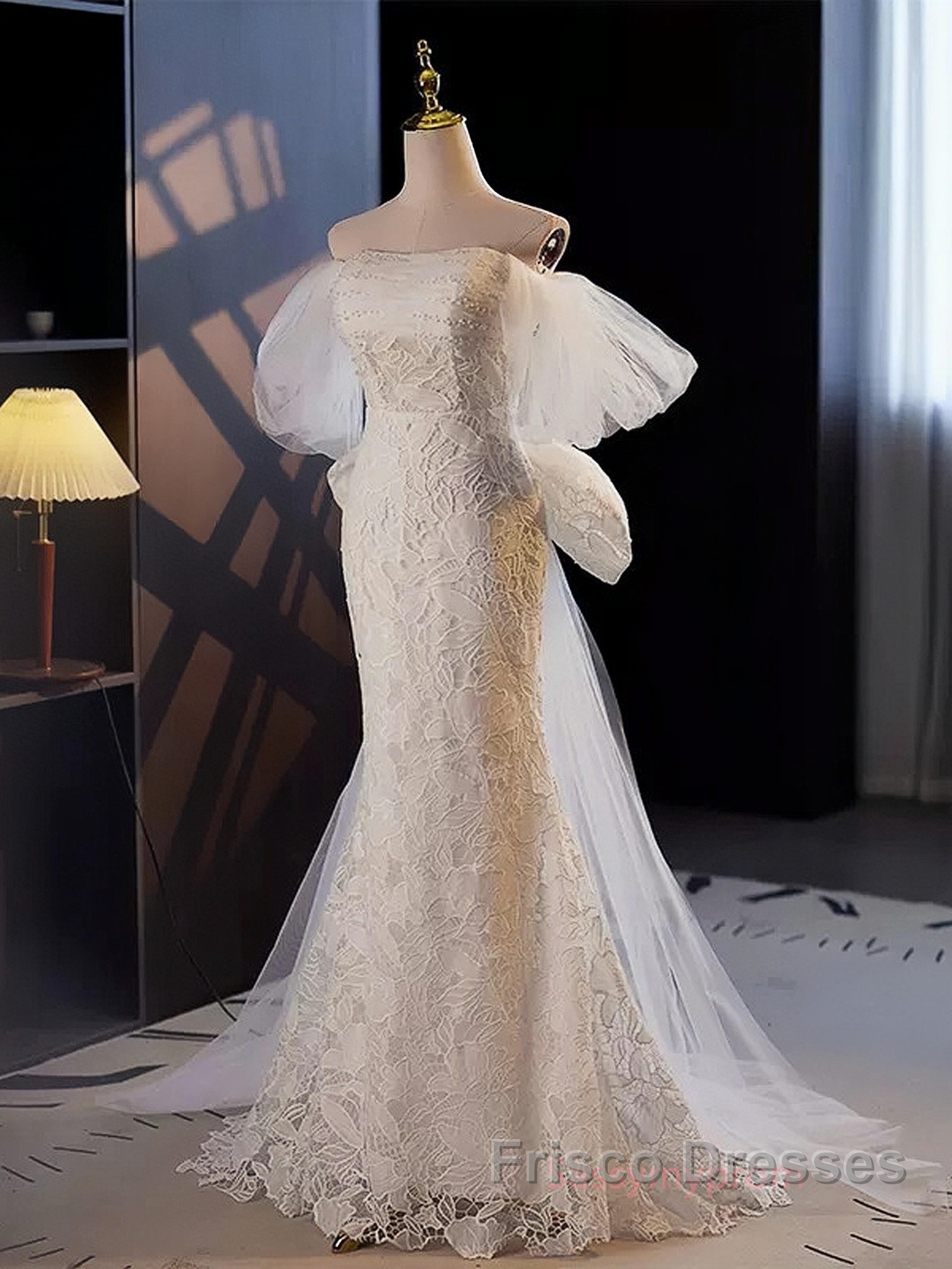 Off The Shoulder Lace Trumpet Mermaid Wedding Dress With Bow