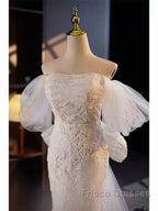 Off The Shoulder Lace Trumpet Mermaid Wedding Dress With Bow