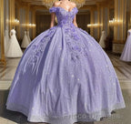 Off the Shoulder Lavender Sequin 3D Floral Quinceanera Dress