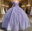 Off the Shoulder Lavender Sequin 3D Floral Quinceanera Dress