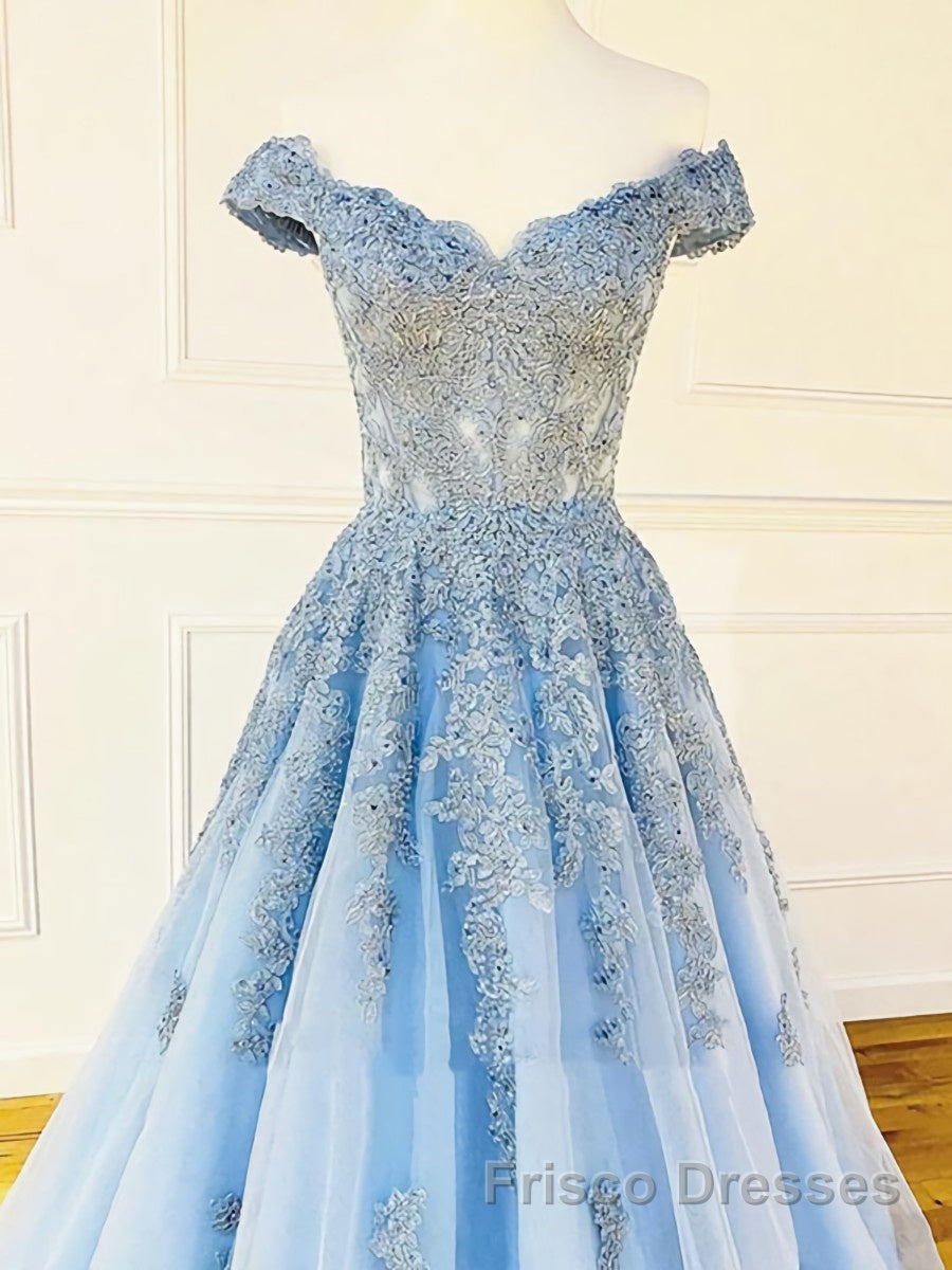 Off the Shoulder Light Blue Lace Formal Prom Dresses, Off the Shoulder Blue Lace Formal Evening Dresses Secondary image