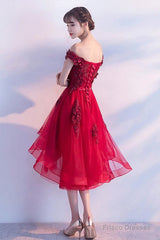 Off The Shoulder Luxury Appliques High Low Red Homcoming Dress