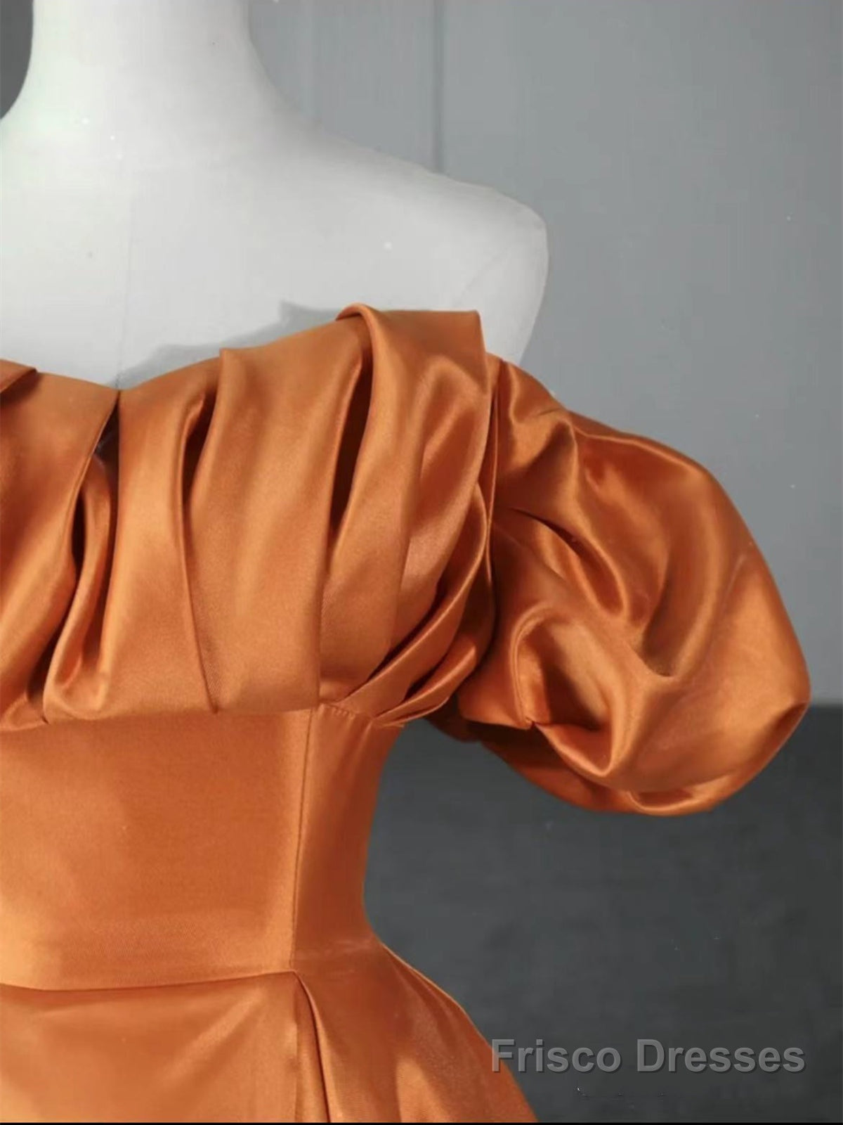 Off the Shoulder Orange Satin Long Prom Dresses, Orange Long Satin Formal Evening Dresses Secondary image