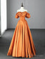 Off the Shoulder Orange Satin Long Prom Dresses, Orange Long Satin Formal Evening Dresses