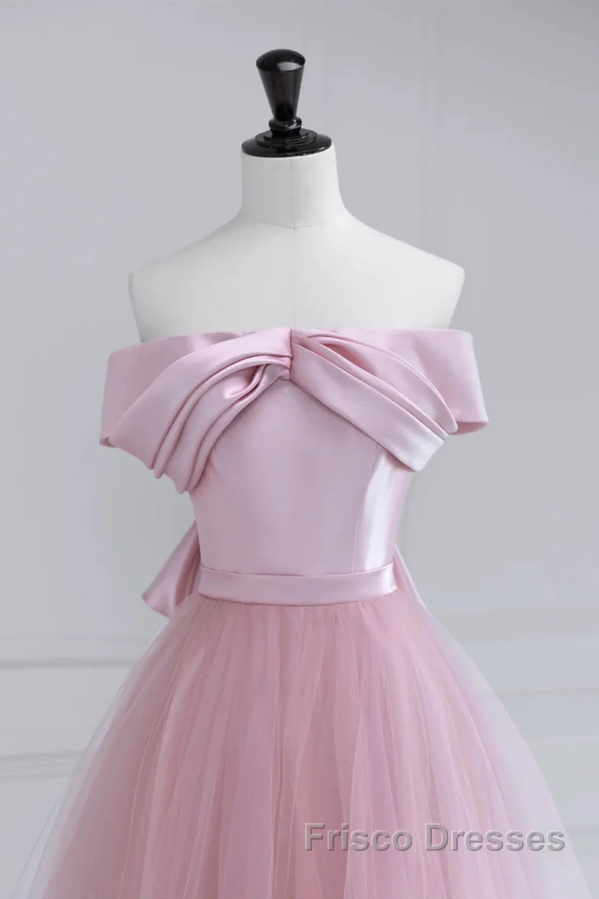 Off the Shoulder Pink Formal Prom Dresses, Pink Tulle Formal Evening Dresses Secondary image