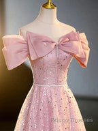 Off The Shoulder Pink Sequin Sparkle Formal Prom Dress