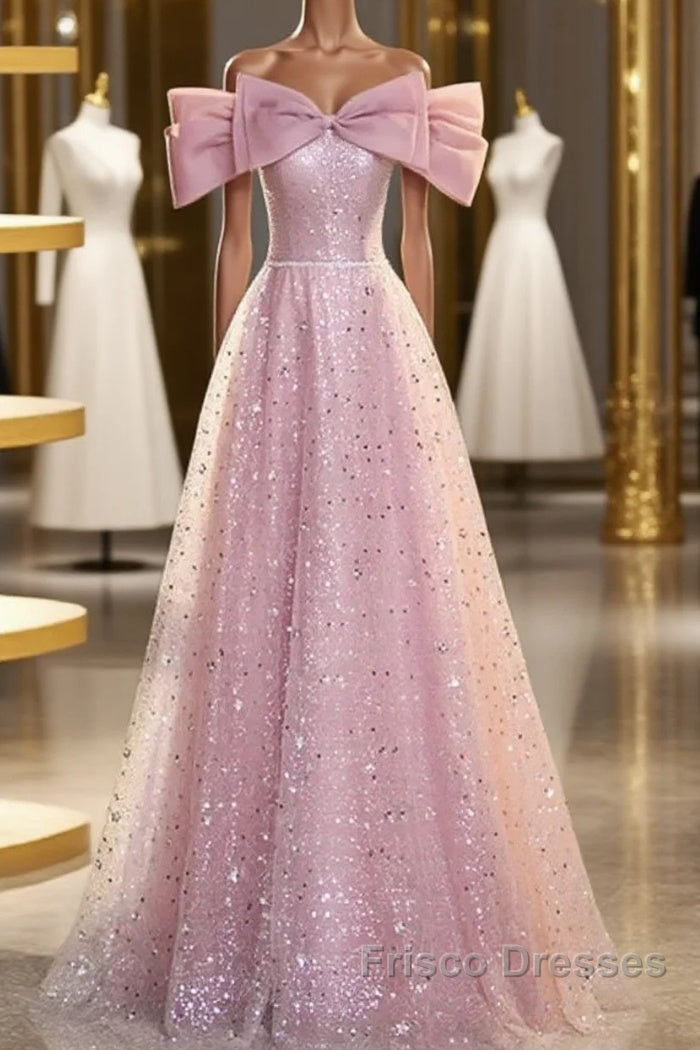 Off The Shoulder Pink Sequin Sparkle Formal Prom Dress Main image