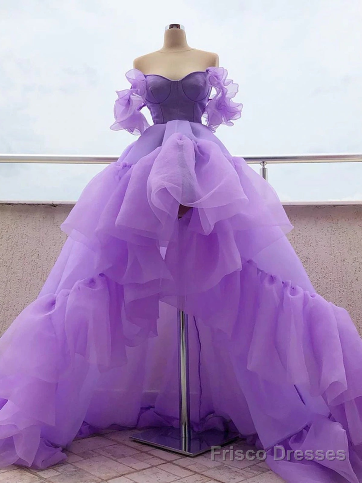 Off the Shoulder Purple High Low Prom Dresses, High Low Purple Formal Graduation Dresses Secondary image