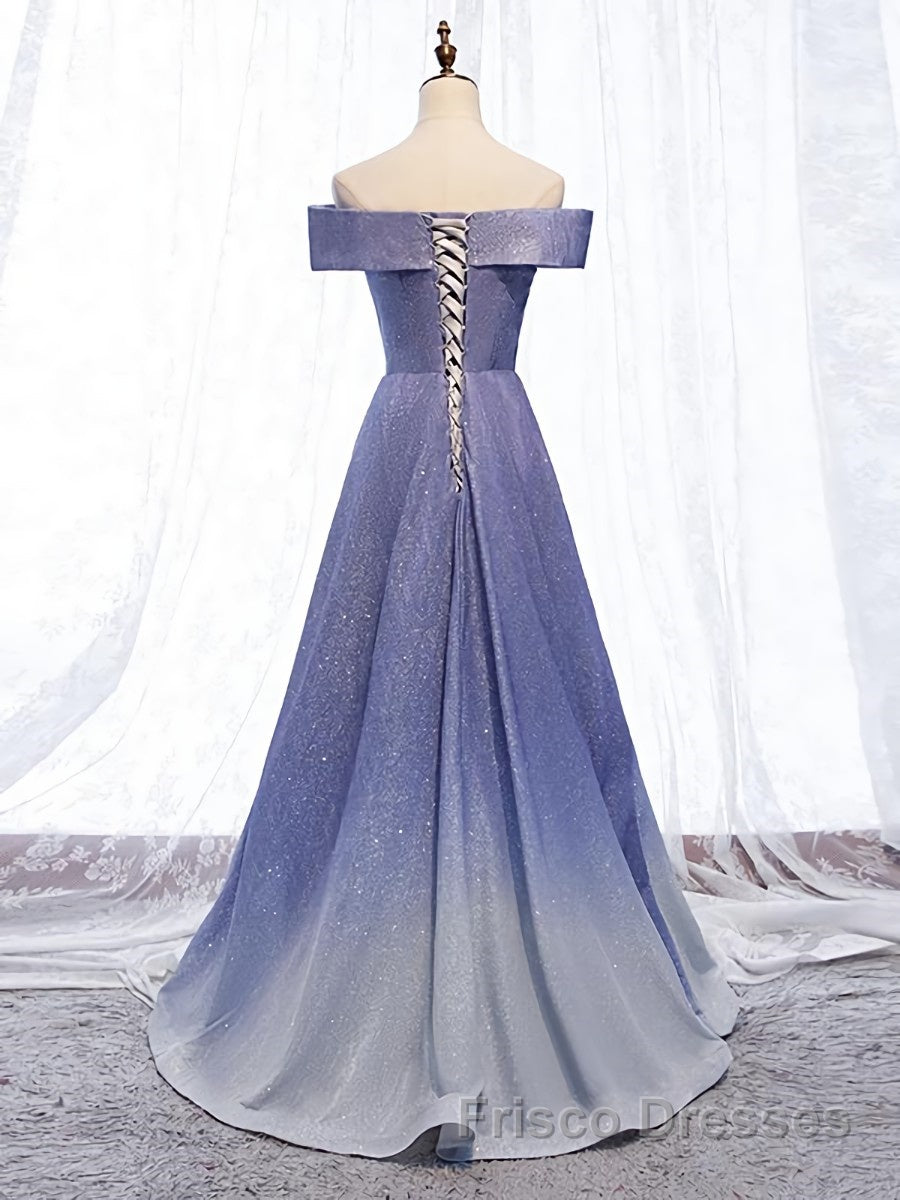 Off the Shoulder Purple Ombre Long Formal Prom Dresses, Off the Shoulder Purple Formal Evening Dresses with Corset Back