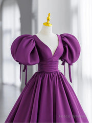 Off The Shoulder Purple Satin Long Prom Dresses, Purple Off Shoulder Long Formal Evening Dresses