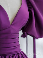 Off The Shoulder Purple Satin Long Formal Prom Dress, Purple Off Shoulder Long Formal Dress