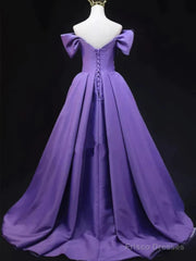 Off The Shoulder Purple Satin Ruched Prom Dress