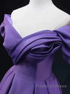 Off The Shoulder Purple Satin Ruched Formal Prom Dress
