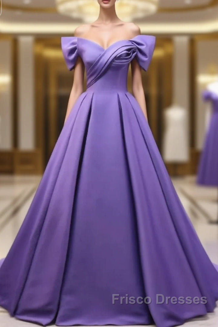 Off The Shoulder Purple Satin Ruched Formal Prom Dress Main image