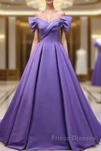 Off The Shoulder Purple Satin Ruched Formal Prom Dress