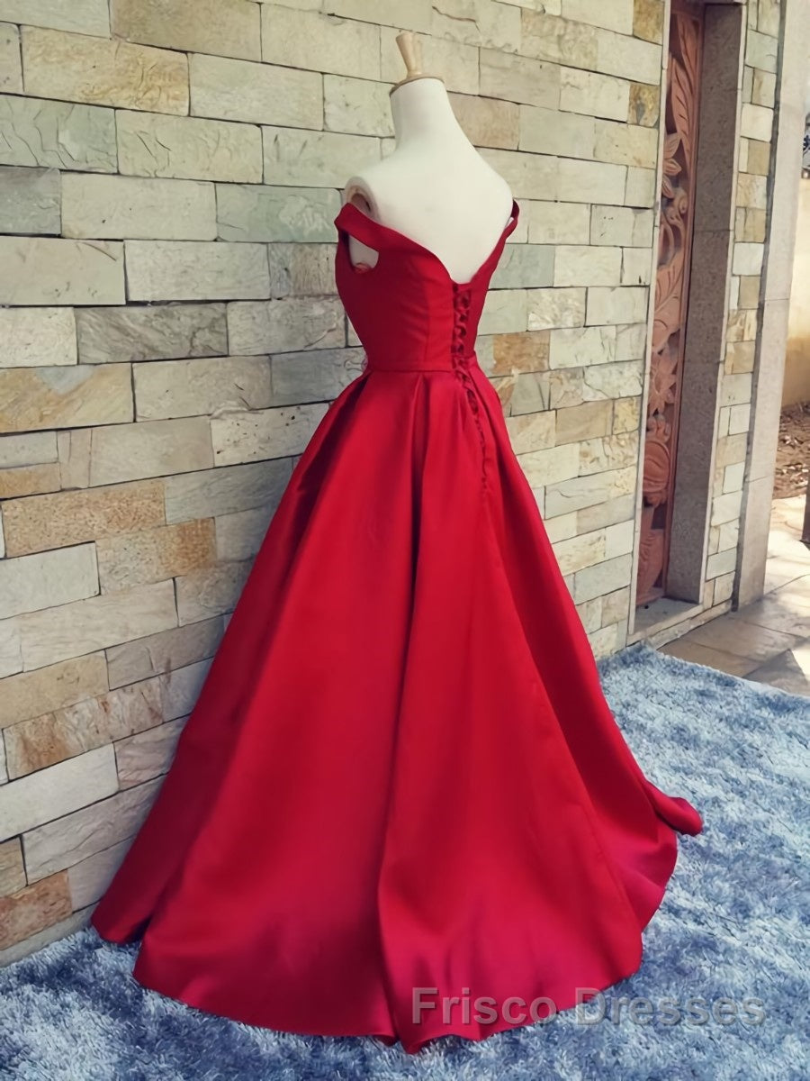 Off the Shoulder Red Long Formal Prom Dresses, Red Long Formal Evening Dresses