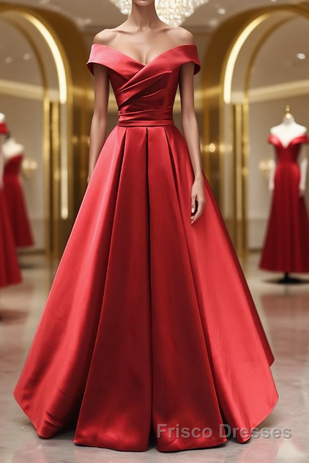 Off the Shoulder Red Long Formal Prom Dresses, Red Off Shoulder Long Formal Evening Dresses Main image