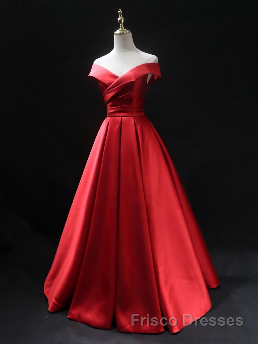 Off the Shoulder Red Long Formal Prom Dresses, Red Off Shoulder Long Formal Evening Dresses Secondary image