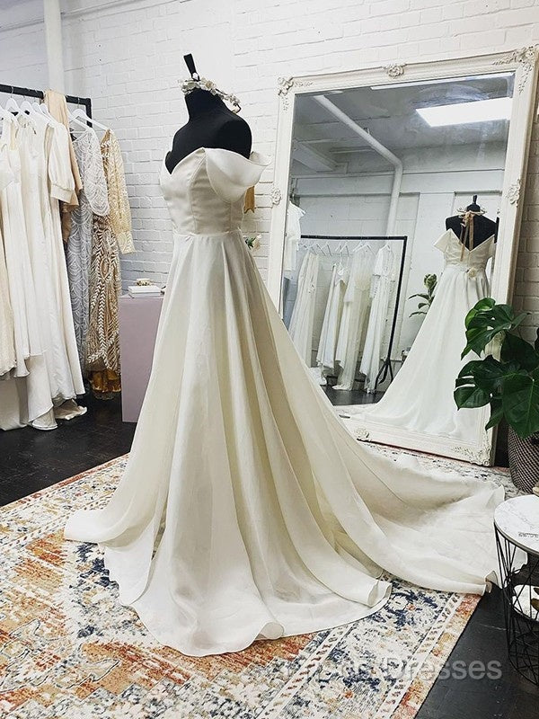 Off The Shoulder Ruffles Satin Bridal Wedding Dress