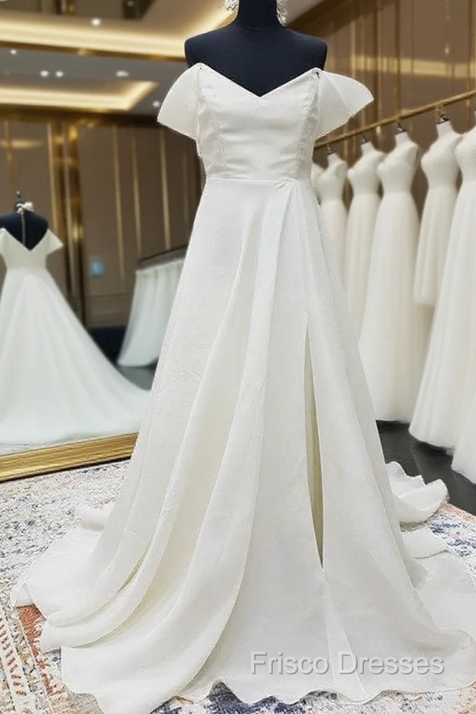 Off The Shoulder Ruffles Satin Bridal Wedding Dress Main image