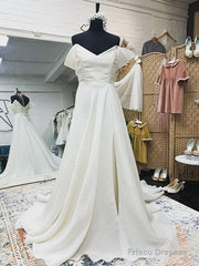 Off The Shoulder Ruffles Satin Bridal Wedding Dress