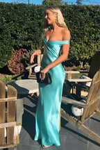 Off The Shoulder Sheath Maxi Dress Satin Long Prom Dress With Open Back