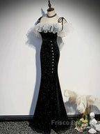 Off The Shoulder Shiny Black Mermaid Formal Prom Dress, Off Shoulder Shiny Black Long Formal Evening Dress