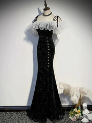 Off The Shoulder Shiny Black Mermaid Prom Dresses, Off Shoulder Shiny Black Long Formal Evening Dresses