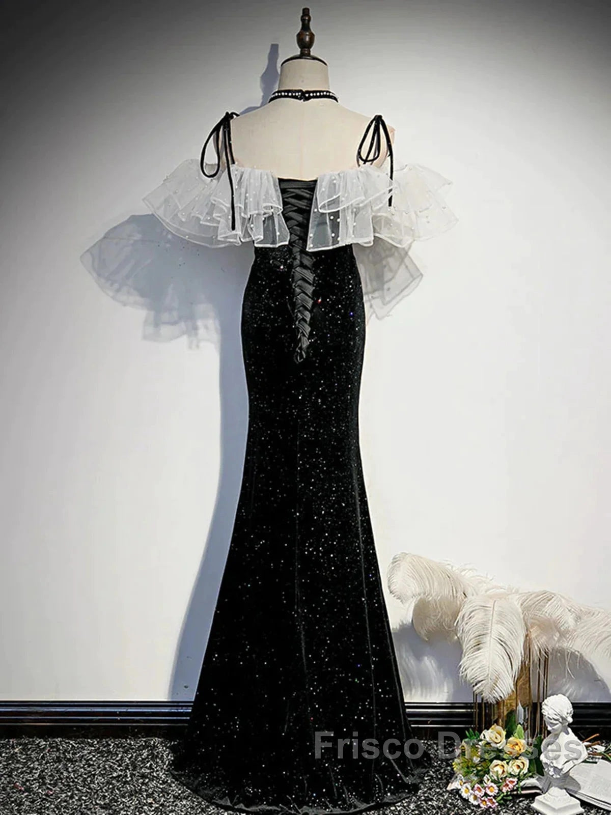 Off The Shoulder Shiny Black Mermaid Formal Prom Dress, Off Shoulder Shiny Black Long Formal Evening Dress