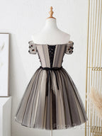 Off The Shoulder Short Black Floral Formal Prom Dress, Short Black Floral Graduation Homecoming Dress