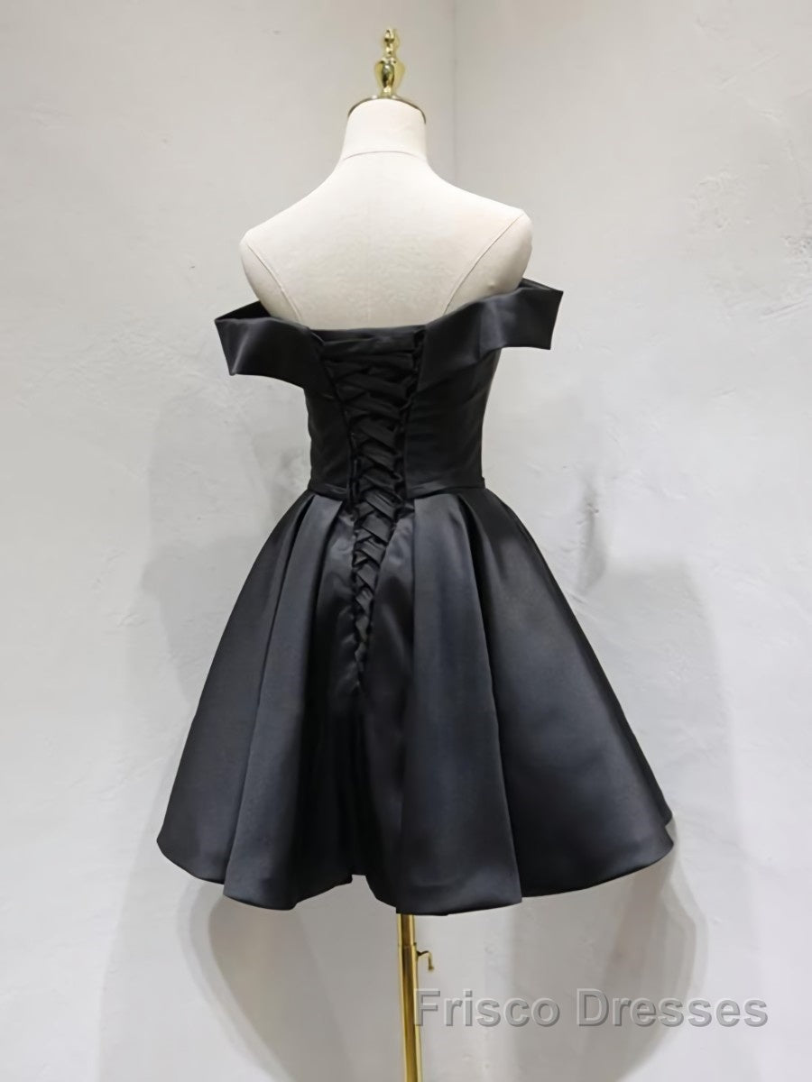 Off the Shoulder Short Black Formal Prom Dresses, Little Black Formal Graduation Homecoming Dresses