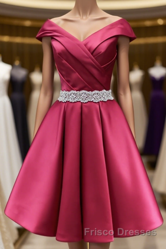 Off the Shoulder Short Burgundy Formal Prom Dresses, Short Wine Red Formal Graduation Homecoming Dresses Main image