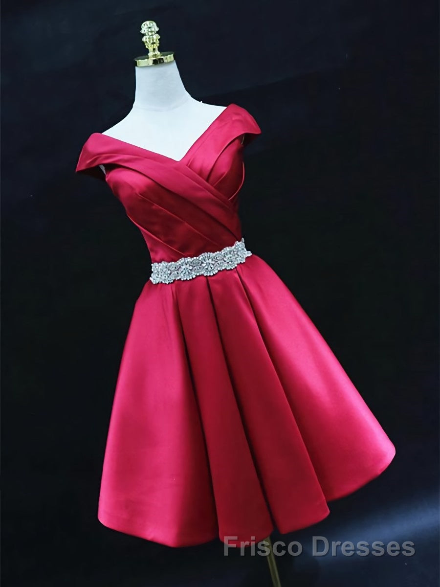 Off the Shoulder Short Burgundy Formal Prom Dresses, Short Wine Red Formal Graduation Homecoming Dresses Secondary image