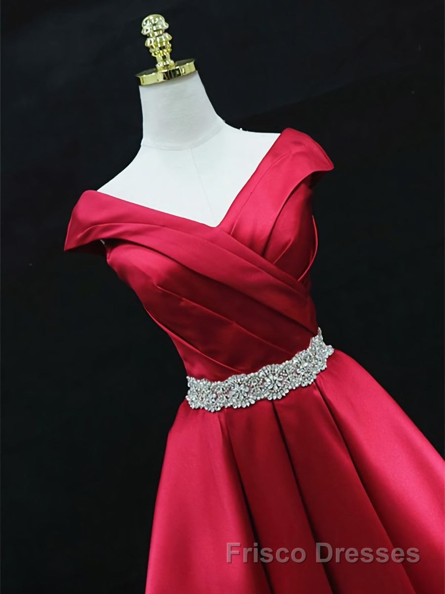 Off the Shoulder Short Burgundy Formal Prom Dresses, Short Wine Red Formal Graduation Homecoming Dresses