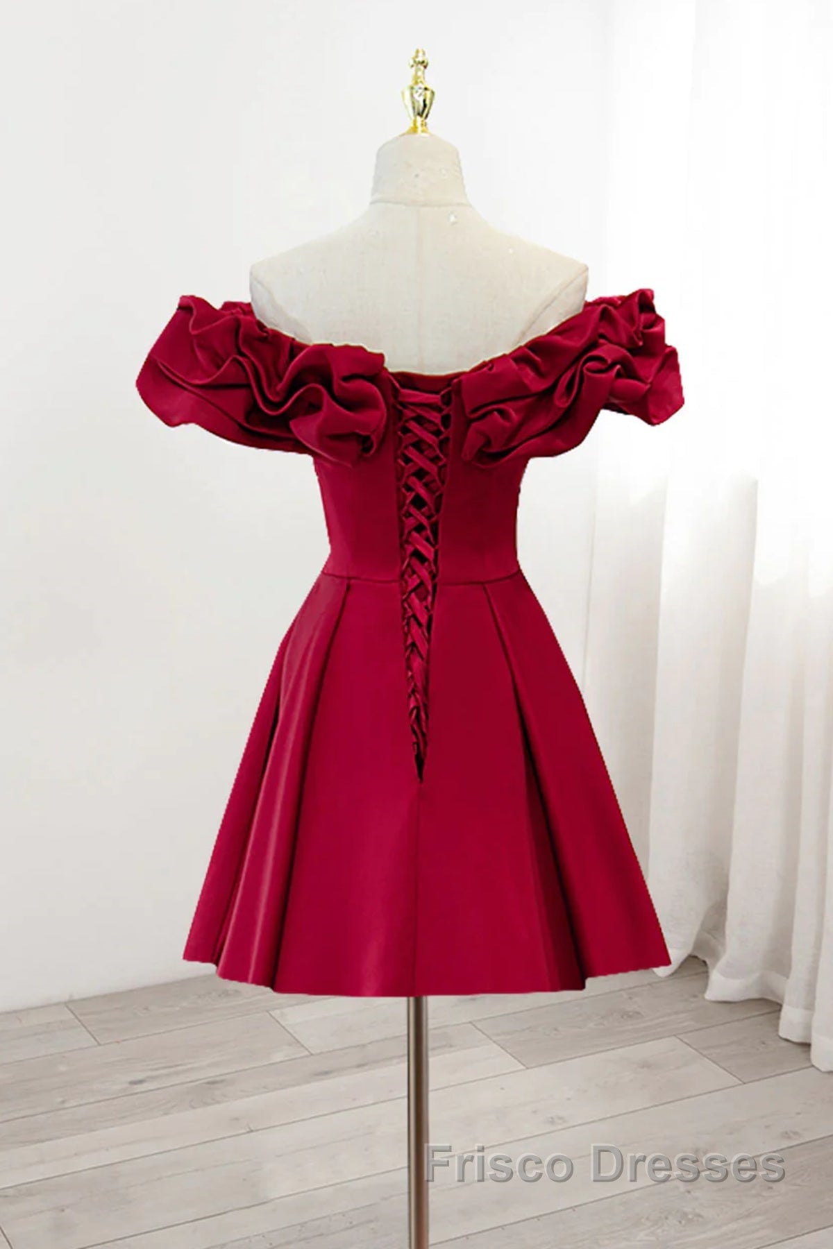 Off the Shoulder Short Burgundy Formal Prom Dresses, Short Wine Red Graduation Homecoming Dresses